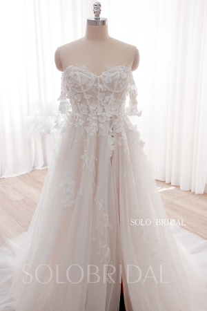 Blush A line Strapless Leaf Lace Wedding Dress DPP_0001