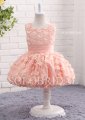 Peach flower lace tutu flower girl dress A17818