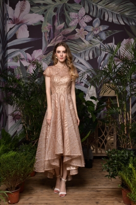 Gold sequin high low evening dress P283831