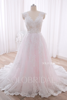 20240428A Pink Sweetheart V Neck Lace Up A Line Wedding Gown