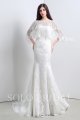 Ivory wrap fit and flare lace wedding dress A28108