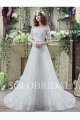 Ivory off shoulder half sleeves corset back A line wedding dress court train C33280