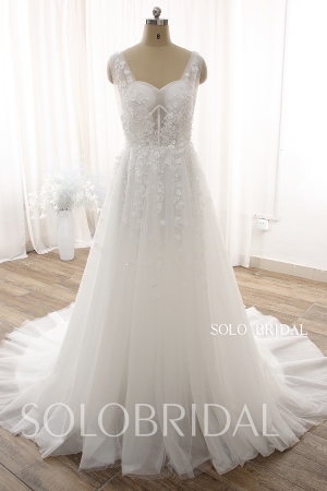 Elegant Blush Sparkly Fit and Flare Corset Wedding Dress DPP_0057