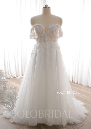 20240612C Ivory Off Shoulder Sweetheart A Line Wedding Dress