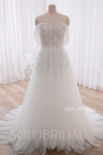 20240530B Ivory Off Shoulder A Line Fully Beading Wedding Dress