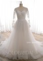 20240612B Ivory Long Sleeves Illusion Top A Line Wedding Dress