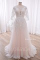 20240428D Ivory Pink Short Sleeve Sweep train Small A Line Wedding Gown